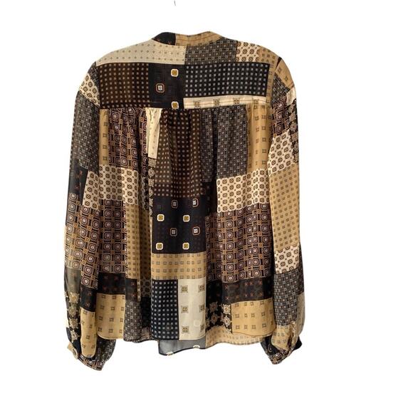 Banana Republic NWTs Eyelet Blouse Black Tan Patchwork Print size Medium - Picture 4 of 8